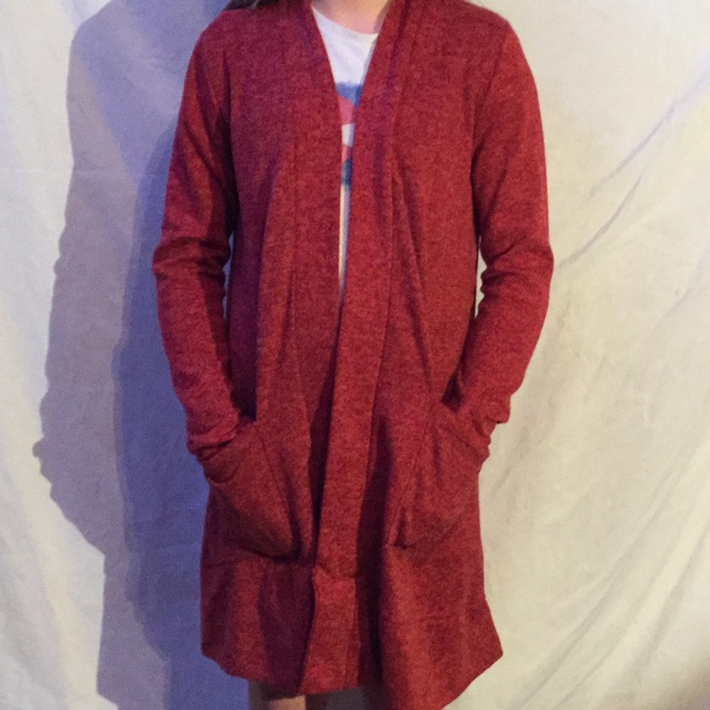 Red cardigan